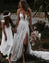 hippie robe de mariée bohème champêtre Blanc / Sur Mesure