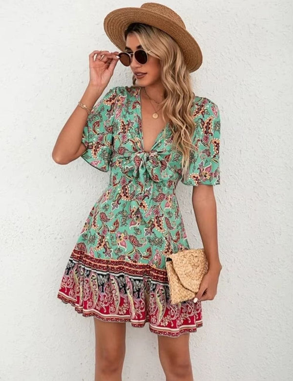 Robe bohème chic ado Vert / S