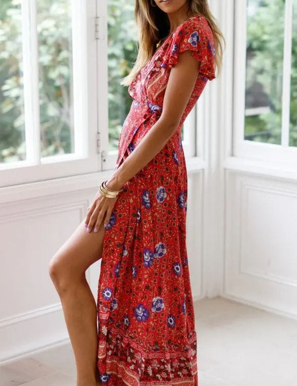 Robe bohème chic coloré Rouge / S