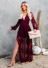 Robe Champêtre Blanche en Dentelle Bordeaux / S