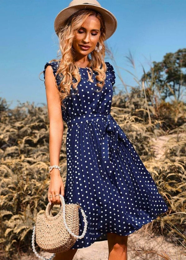 Robe Champêtre Chic Femme Bleu Pois / S