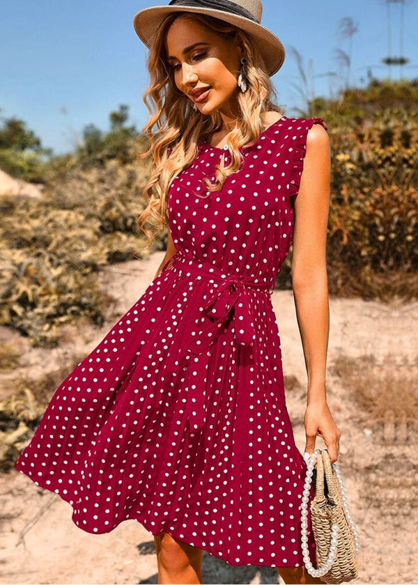 Robe Champêtre Chic Femme Bordeaux Pois / S