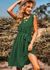 Robe Champêtre Chic Femme Vert Pois / S