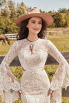 Robe de mariée bohème dentelle manches longues Ivoire / Sur mesure