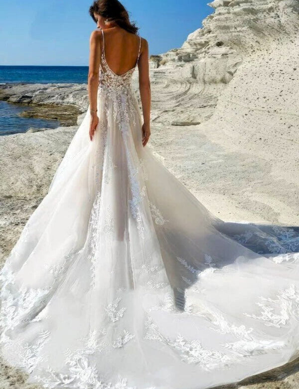 robe de mariée boheme dos nu Blanc / Sur Mesure