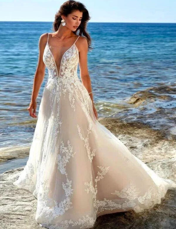 robe de mariée boheme dos nu Blanc / Sur Mesure