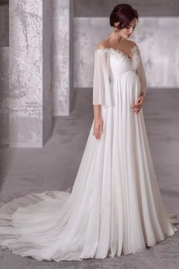 Robe de mariée bohème femme enceinte Blanc / Sur mesure