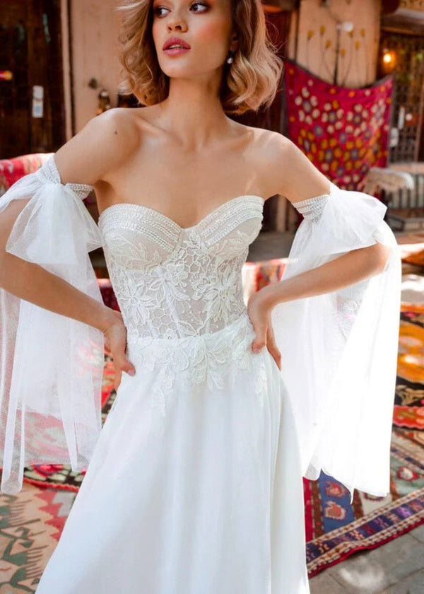 Robe de Mariée Champêtre Fleurie Blanc / 2