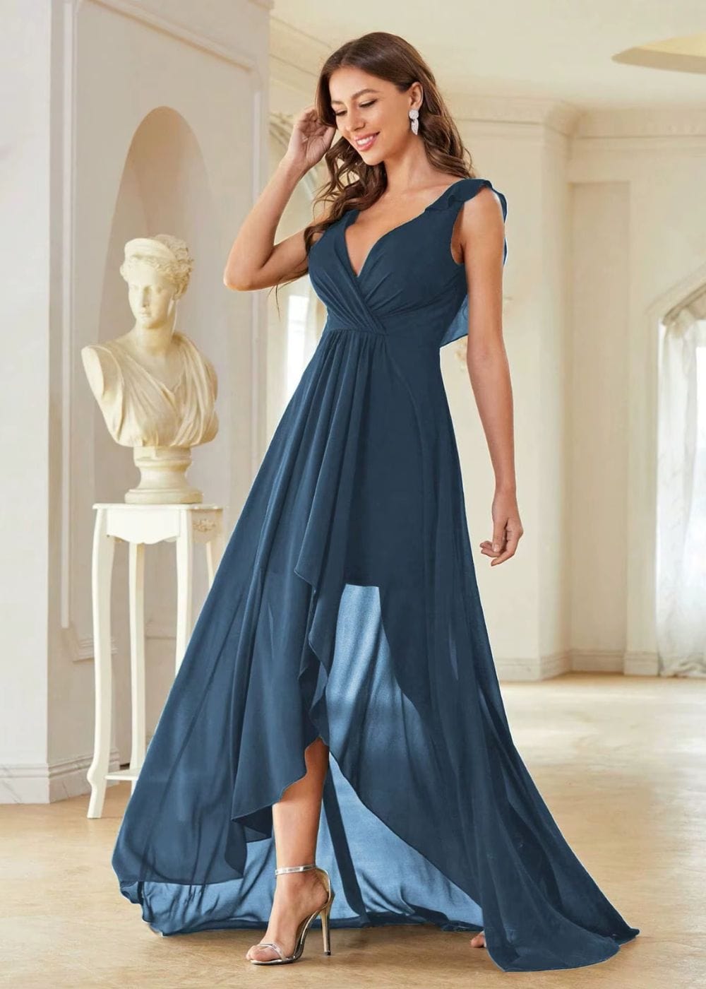 Robe Asymétrique Mariage Champêtre Bleu foncé / S