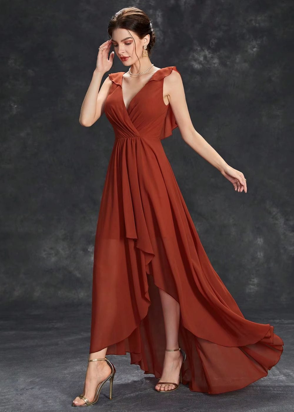 Robe Asymétrique Mariage Champêtre Orange / S