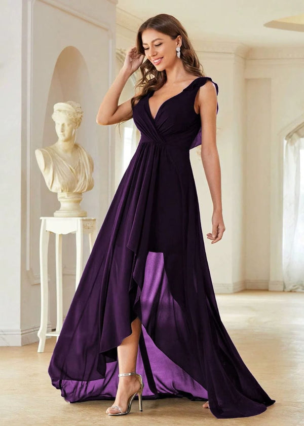 Robe Asymétrique Mariage Champêtre Violet / S
