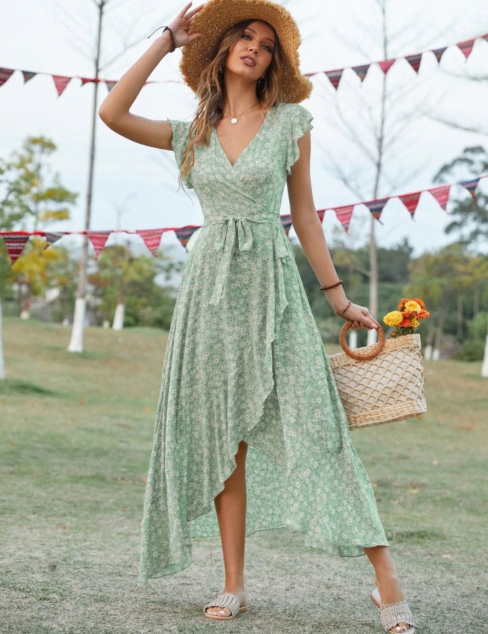 Robe bohème chic verte