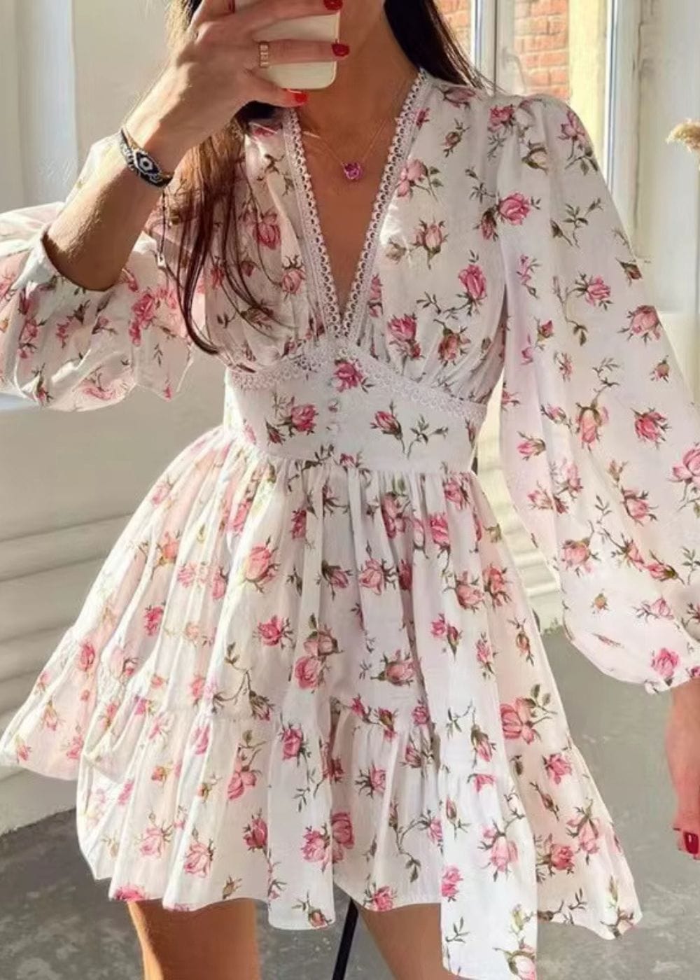 Robe Champêtre à Fleurs Blanc / S