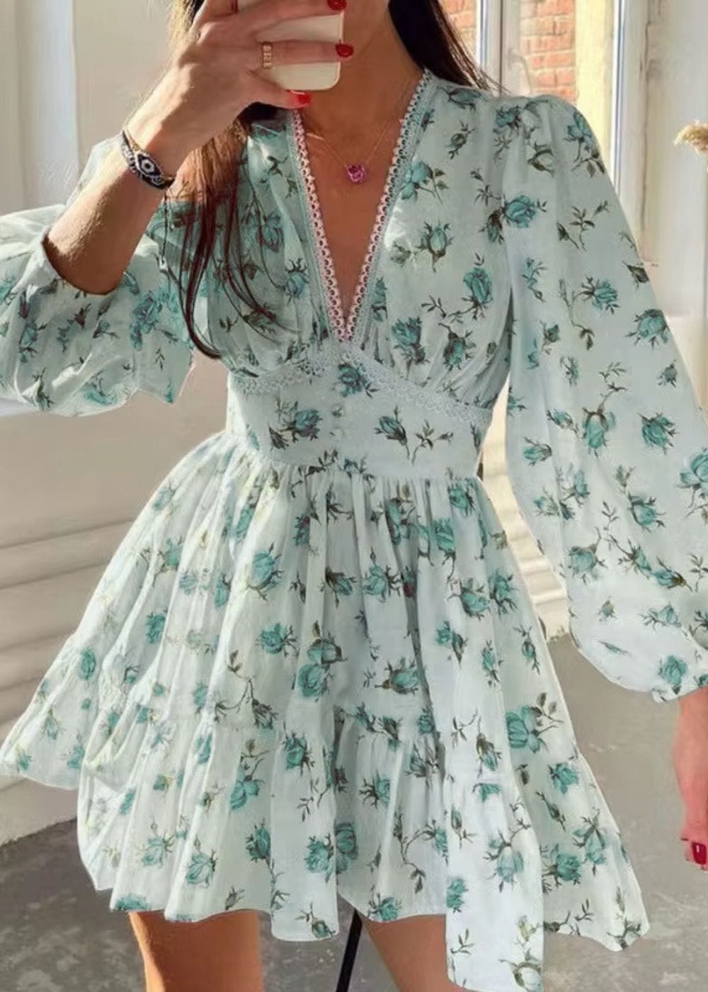 Robe Champêtre à Fleurs Vert / S