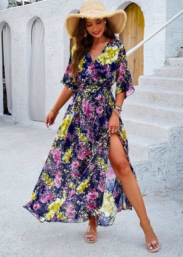 Robe champêtre Fleurie Bleu / S