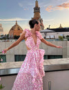 Robe cocktail longue bohème chic Rose / S