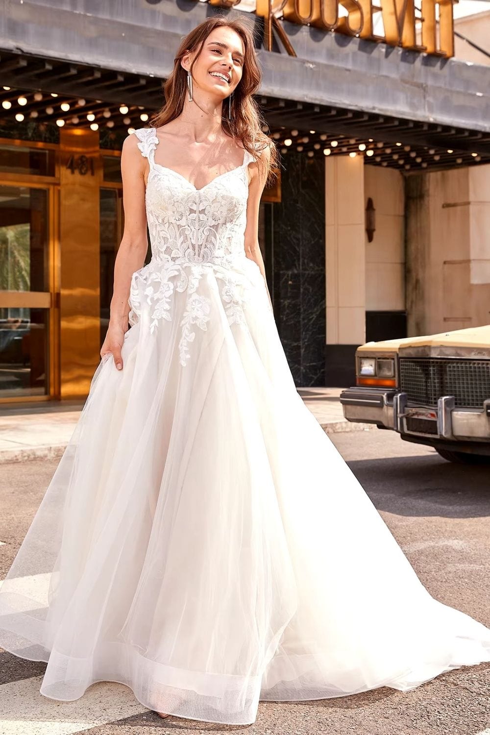 Robe de Mariée Blanc Cassé Bohème Dentelle Ivoire (comme sur l'image) / Sur mesure