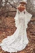 Robe de Mariée Blanche Bohème à Fleurs