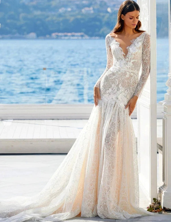 robe de mariée bohème dentelle Blanc / Sur Mesure