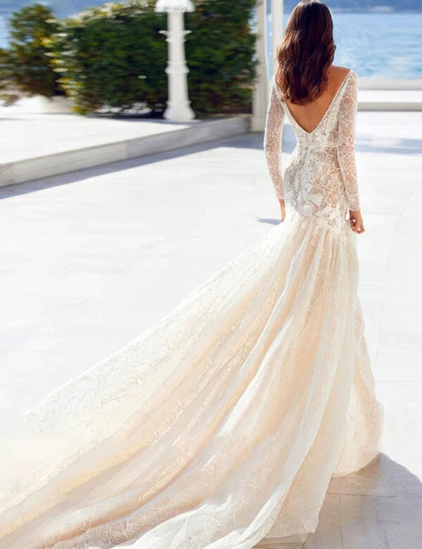 robe de mariée bohème dentelle Blanc / Sur Mesure