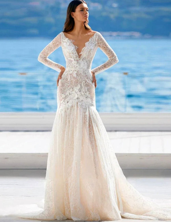 robe de mariée bohème dentelle Blanc / Sur Mesure