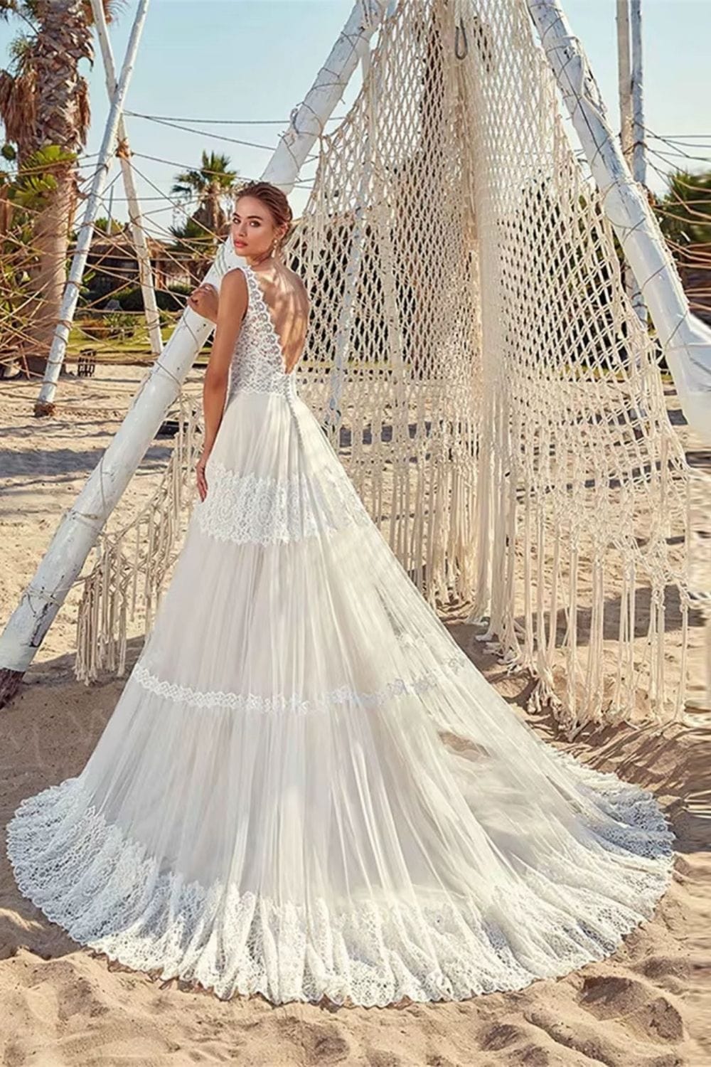 Robe de mariée bohème plage Blanc cassé / Sur mesure