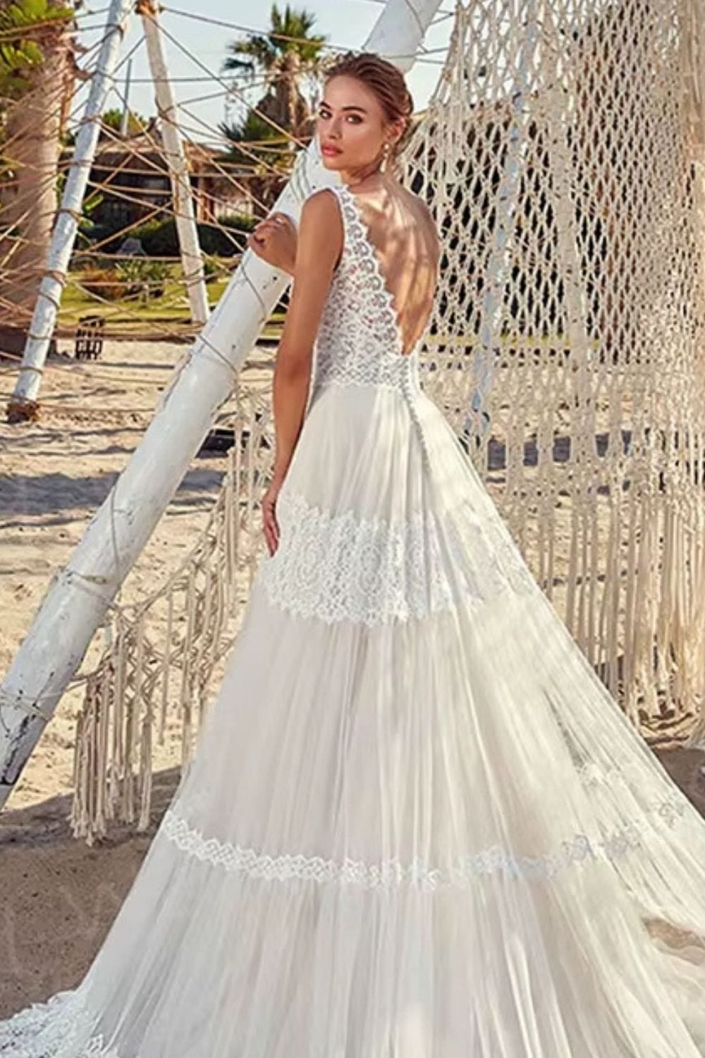 Robe de mariée bohème plage Blanc cassé / Sur mesure