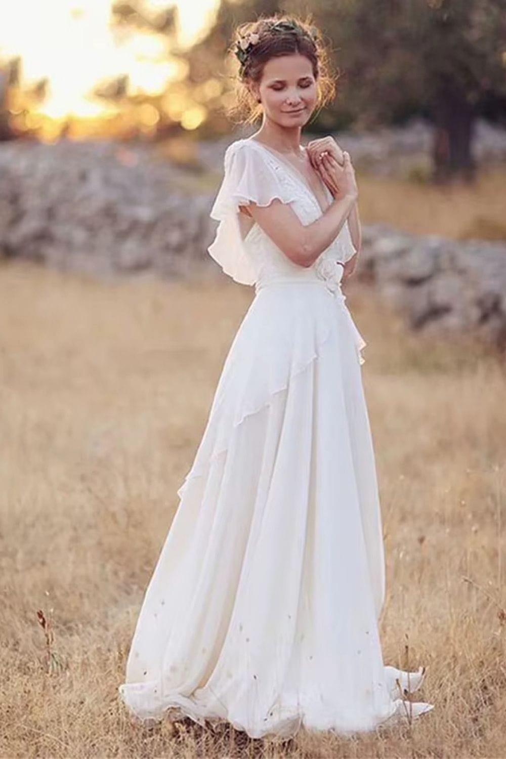 Robe de Marié Bohème Voile Ivoire (comme l'image) / Sur mesure