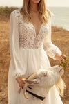 Robe de Mariée Bohème col V Blanc / Sur mesure