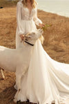 Robe de Mariée Bohème col V Blanc / Sur mesure