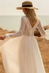 Robe de Mariée Bohème col V Blanc / Sur mesure