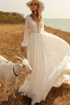 Robe de Mariée Bohème col V Blanc / Sur mesure