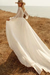 Robe de Mariée Bohème col V Blanc / Sur mesure