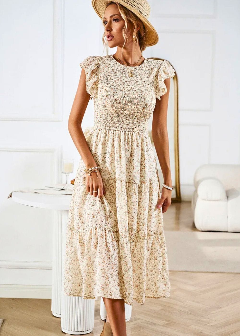 Robe Demoiselle d'Honneur Bohème Champêtre Beige / S