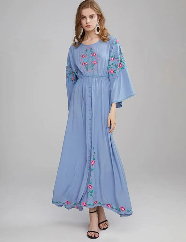 Robe en lin bohème chic Bleu / S