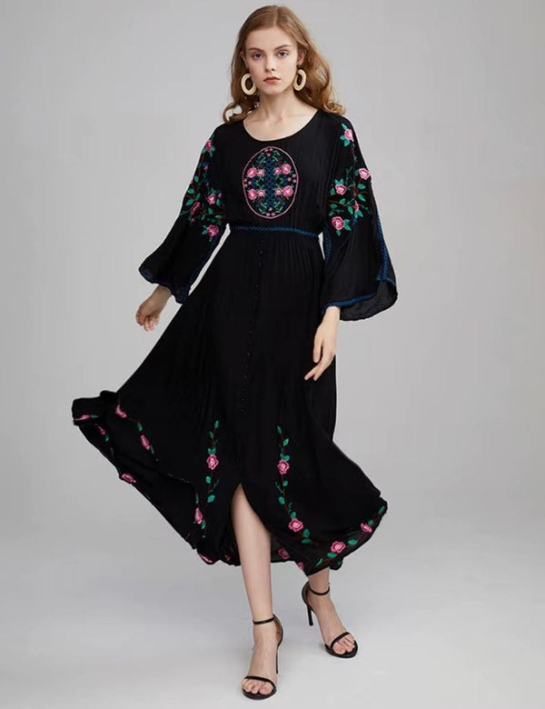 Robe en lin bohème chic Noir / S