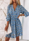 Robe Fleurie Champêtre Chic Bleu / S