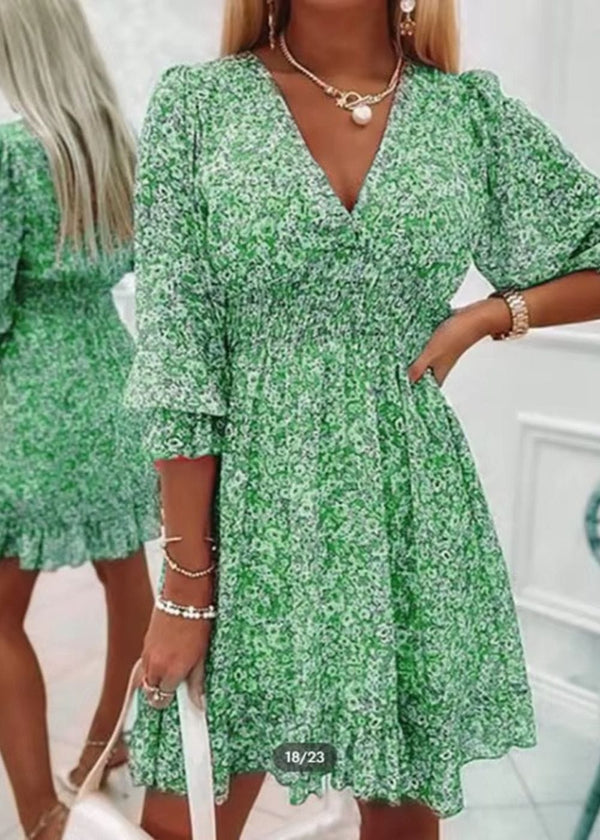 Robe Fleurie Champêtre Chic Vert / S