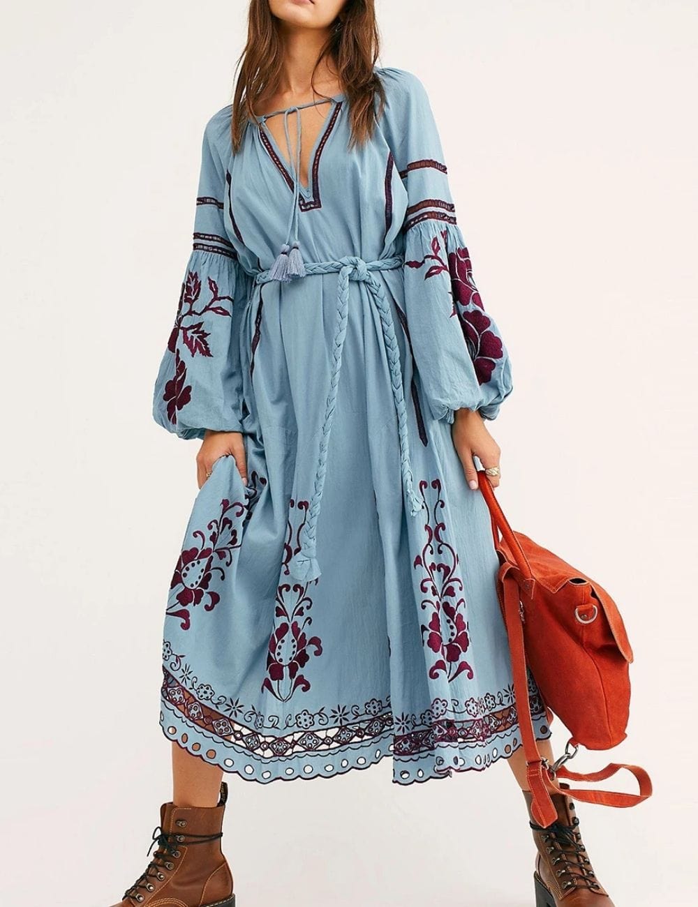 Robe hiver boheme chic Bleu Clair / S