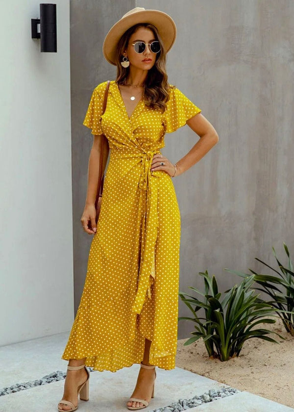Robe Invitée Mariage Thème Champêtre Jaune Pois / S