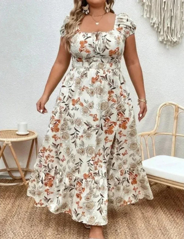 Robe longue bohème chic grande taille Beige / XL