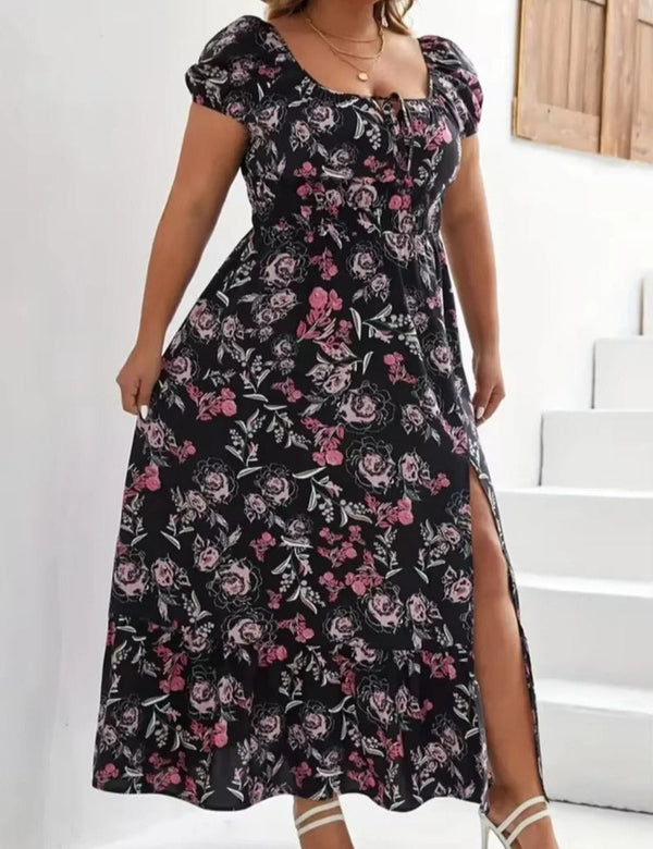 Robe longue bohème chic grande taille Noir / XL