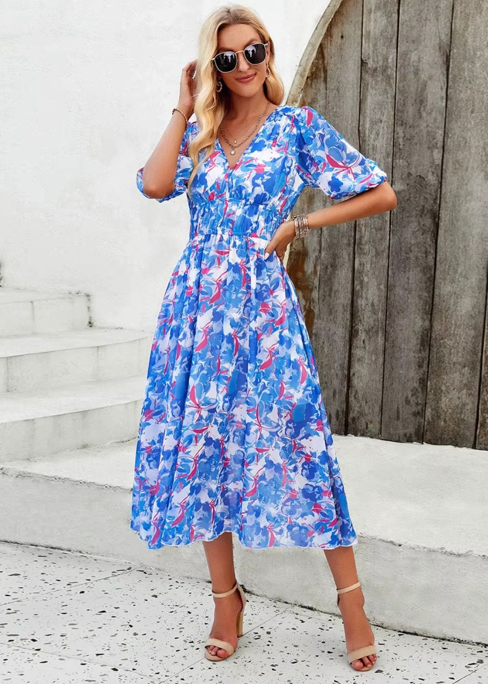 Robe Longue Champêtre pour Mariage Bleu / S