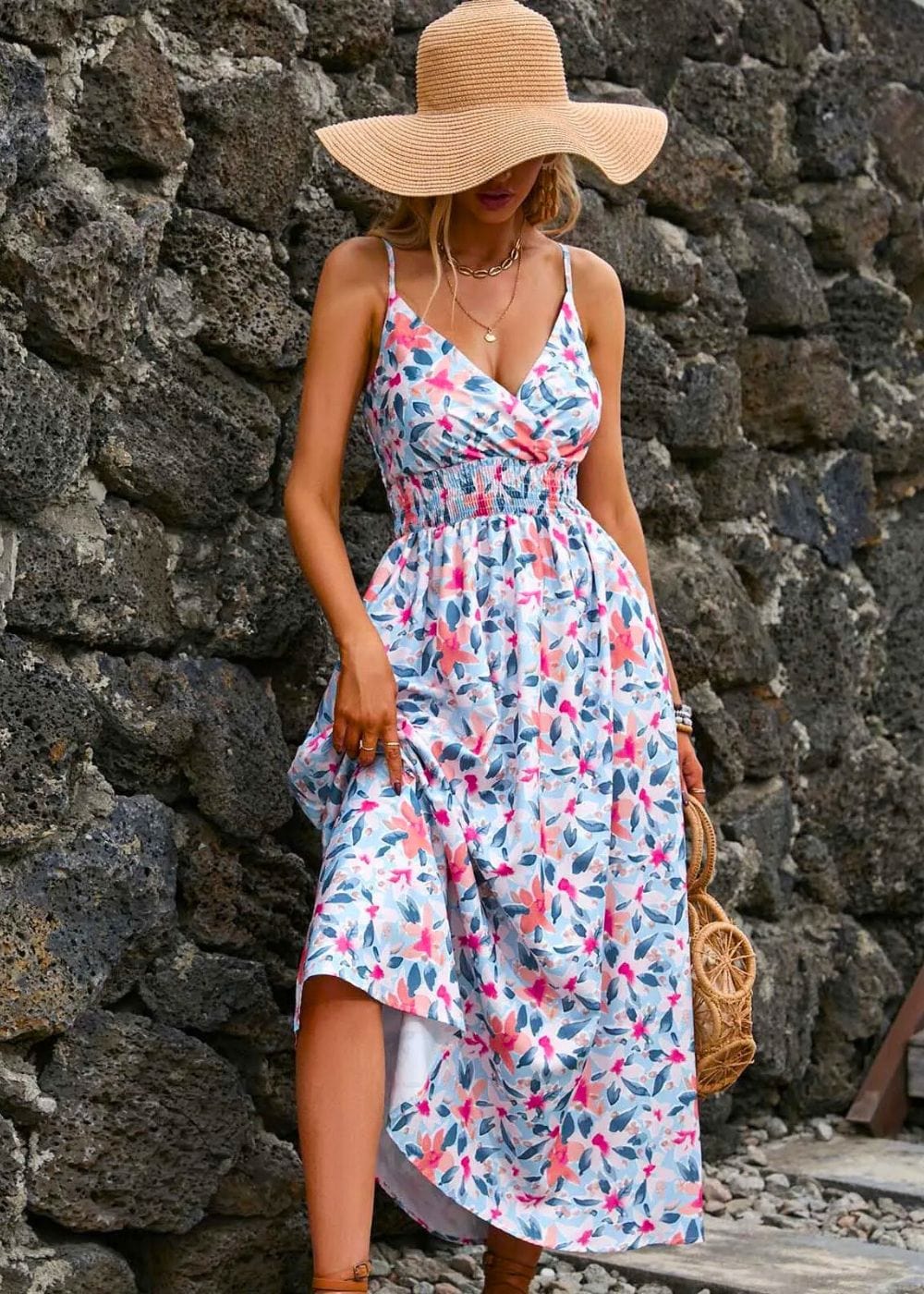 Robe Longue Fleurie Champêtre Blanc / S