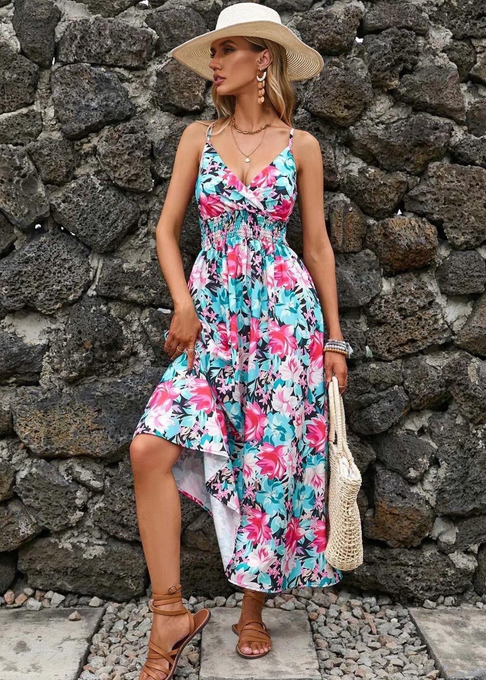 Robe Longue Fleurie Champêtre Bleu ciel / S