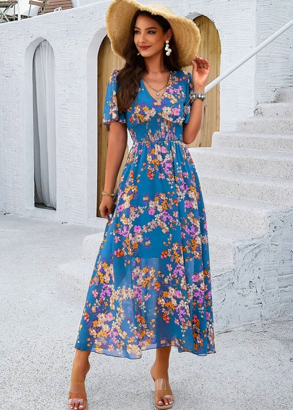 Robe Longue Style Champêtre Bleu / S