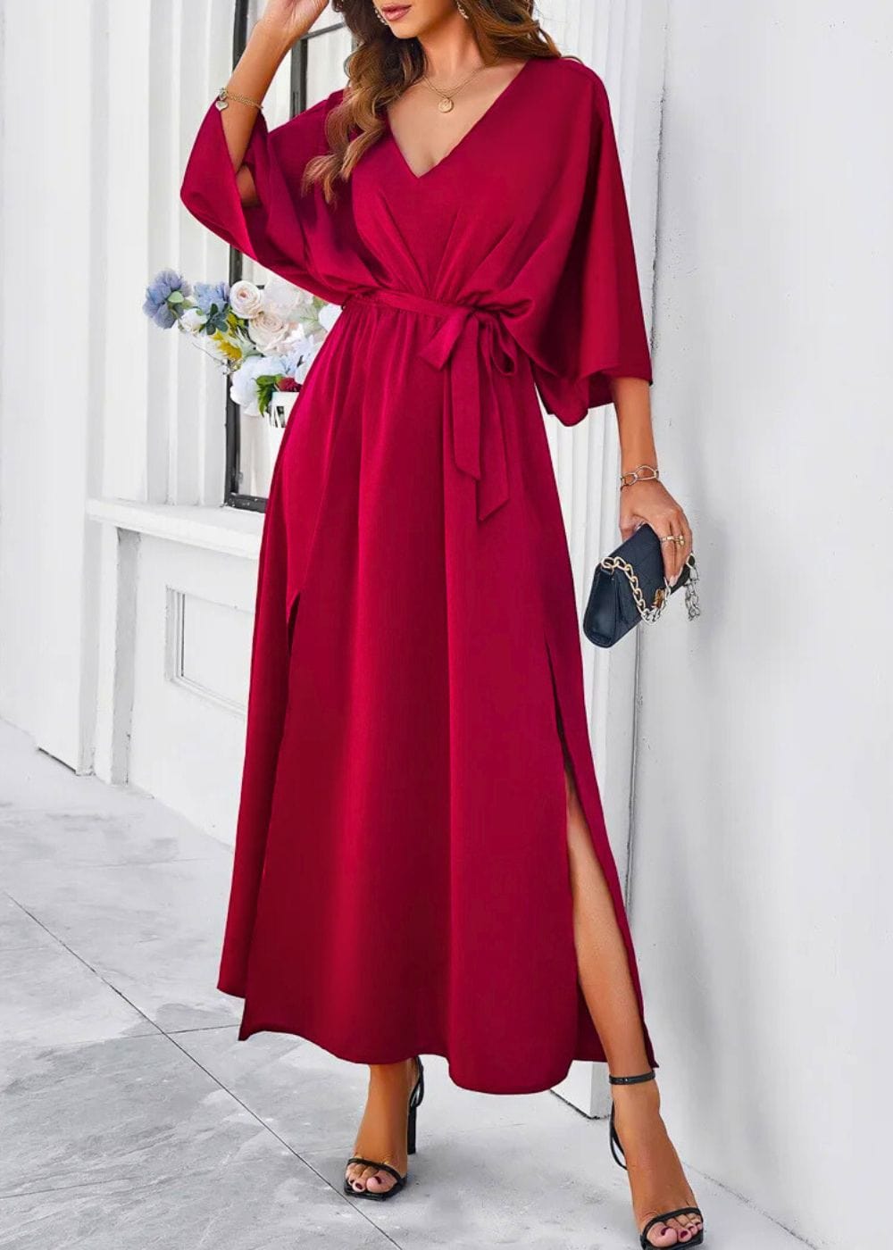 Robe Longue Style Champêtre Chic Bordeaux / S