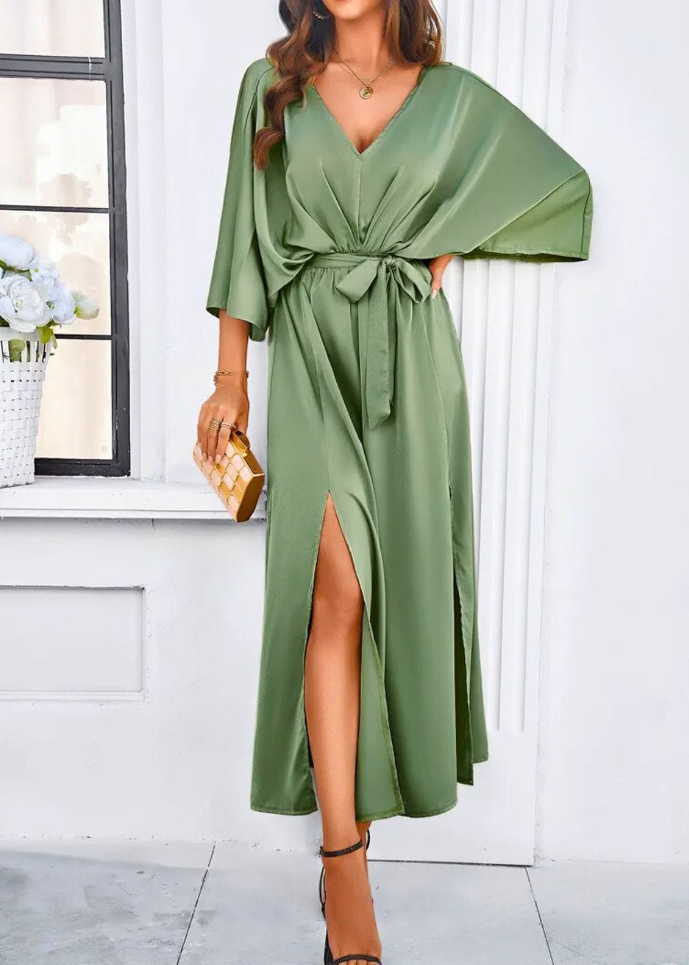 Robe Longue Style Champêtre Chic Vert / S