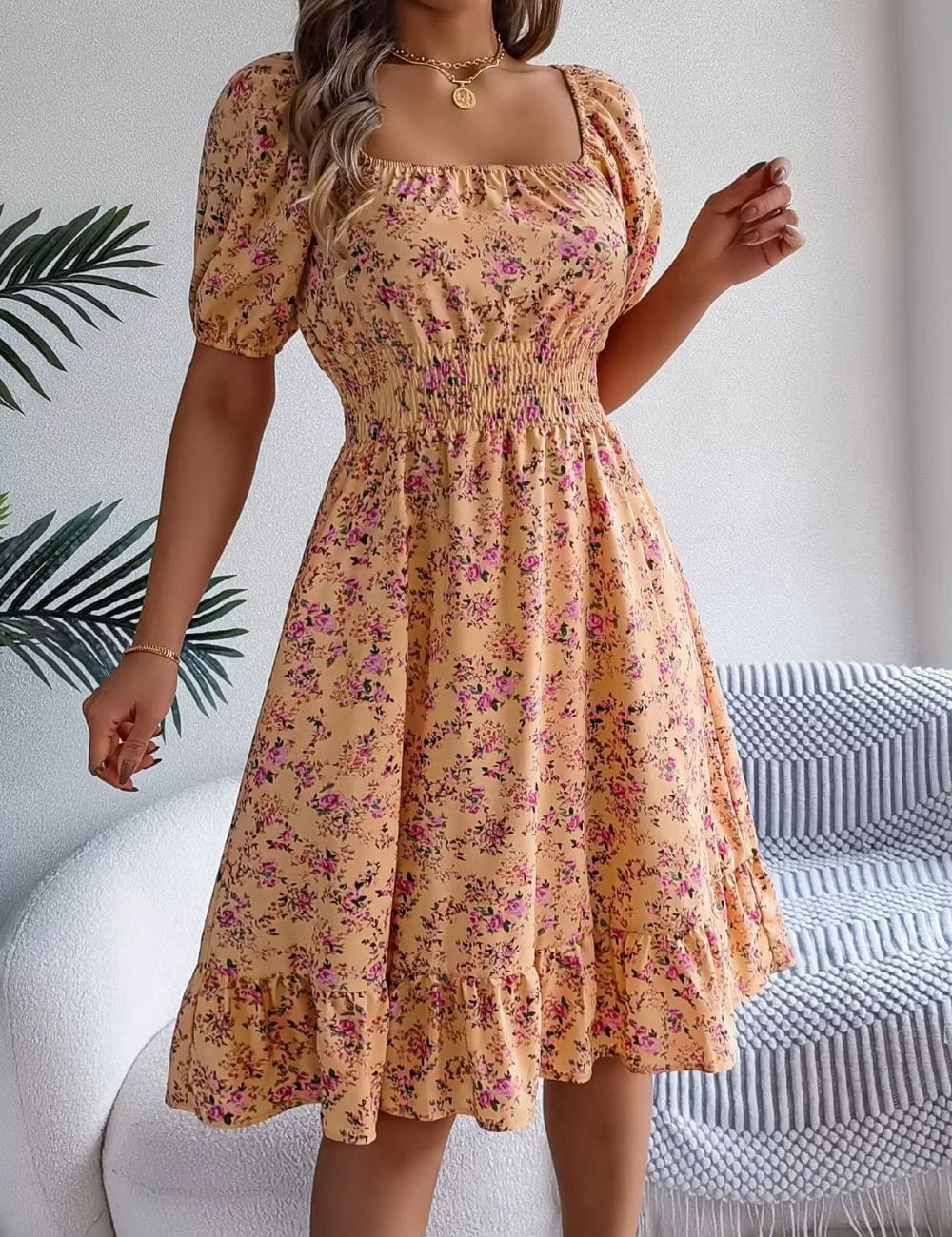Robe midi bohème chic Jaune / S