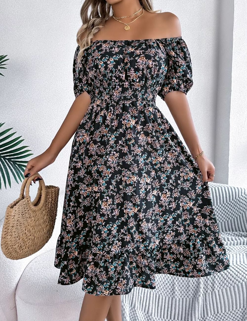 Robe midi bohème chic Noir / S
